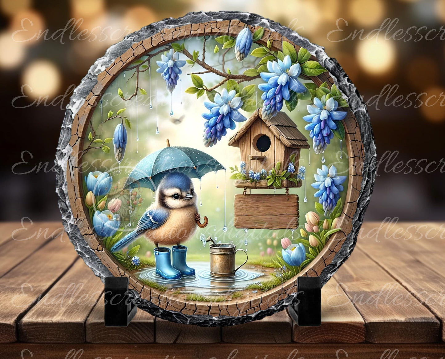 SPRING BABY BLUEJAYS Wreath Sign, door hanger, wind spinners, slate for sublimation high resolution 2 files for download 1 add your own text