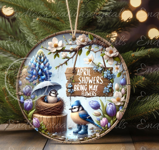 SPRING BABY BLUEJAYS Wreath Sign, door hanger, wind spinners, slate for sublimation high resolution 2 files for download 1 add your own text