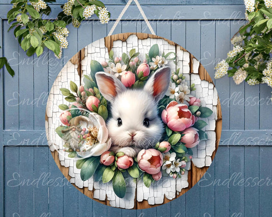 SPRING BABY BUNNY Magnolia Wreath Sign, door hanger, wind spinners, slate for sublimation, quality high resolution 1 file for download