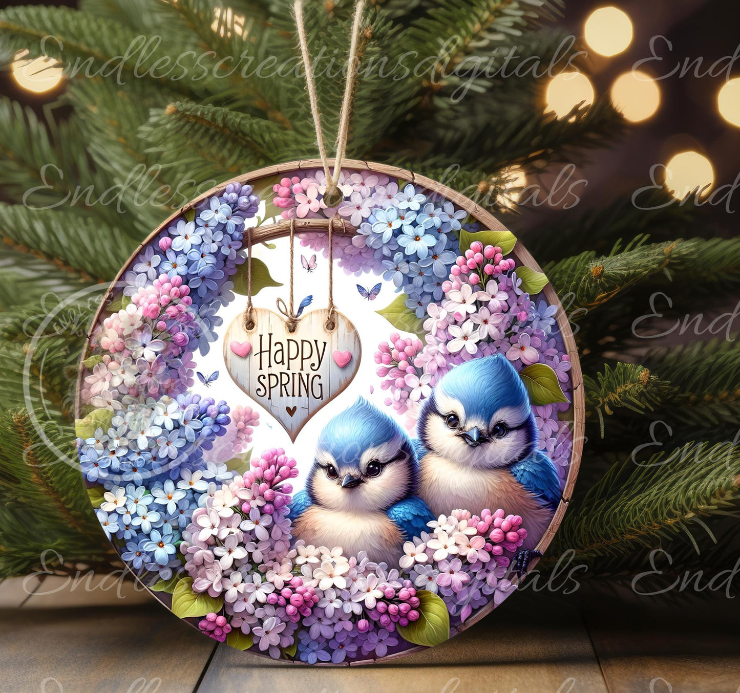 SPRING LILACS BABY BLUE JAY BIRDS Wreath Sign, door hanger, wind spinners slate for sublimation high resolution 2 files for download 1 add your own text