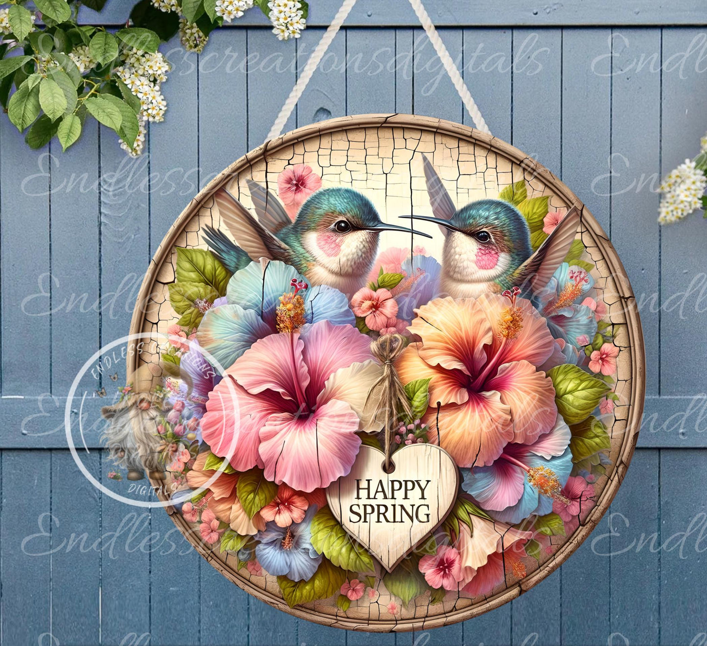 SPRING HIBISCUS HUMMINGBIRDS ROUND