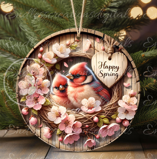 SPRING BABY CARDINALS Wreath Sign, door hanger, wind spinners slate for sublimation high resolution 2 files for download 1 add your own text