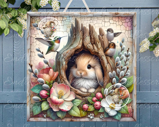 SQUARE EASTER FLORAL SPRING BUNNY