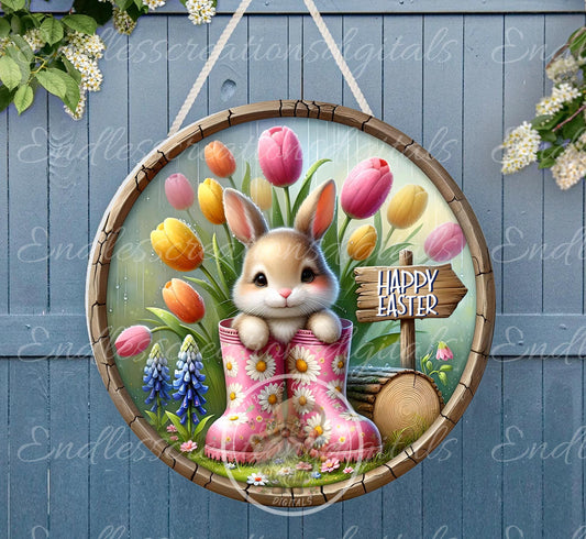 EASTER BABY BUNNY Spring Floral Wreath Sign, door hanger, slate for sublimation high resolution 2 files for download 1 add your own text