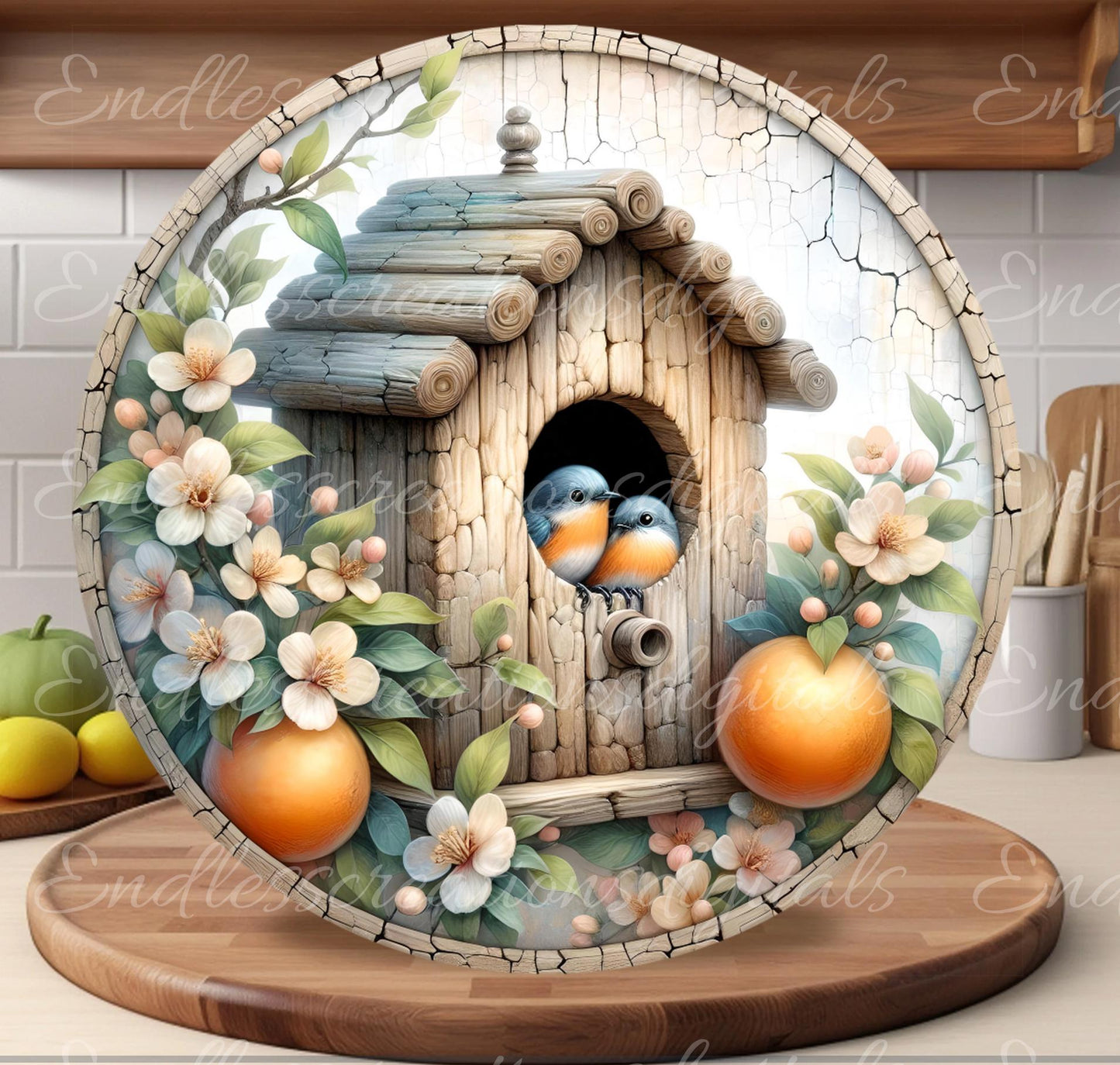 ORANGE BLOSSOMS Wreath Sign, door hanger, Cutting Board, slate for sublimation, 300 dpi  1 file for download can be resized from 3 to 12"