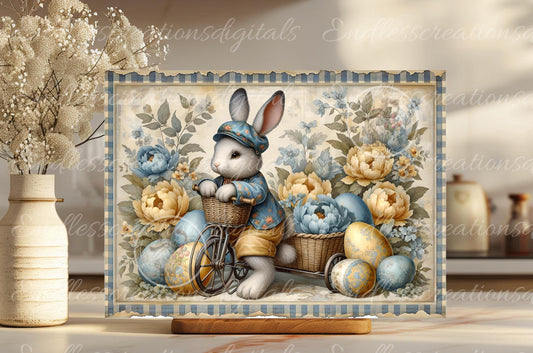 BLUE GINGHAM BOY Vintage Bunny Bicycle