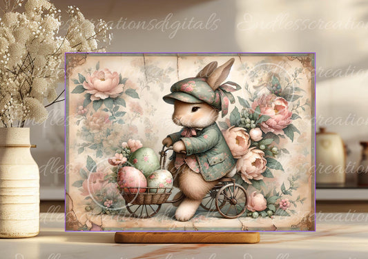 PINK MOSS GREEN Boy Vintage Bunny Bicycle