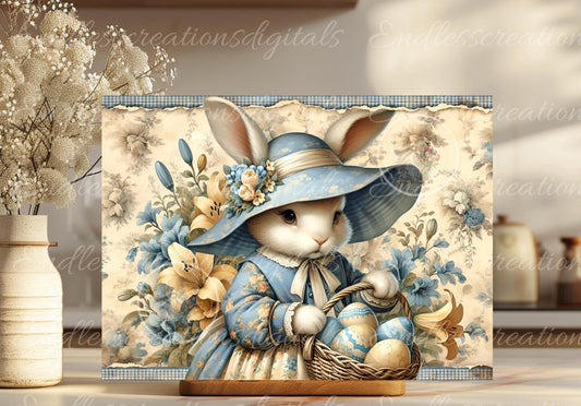YELLOW BLUE VINTAGE Girl Bunny