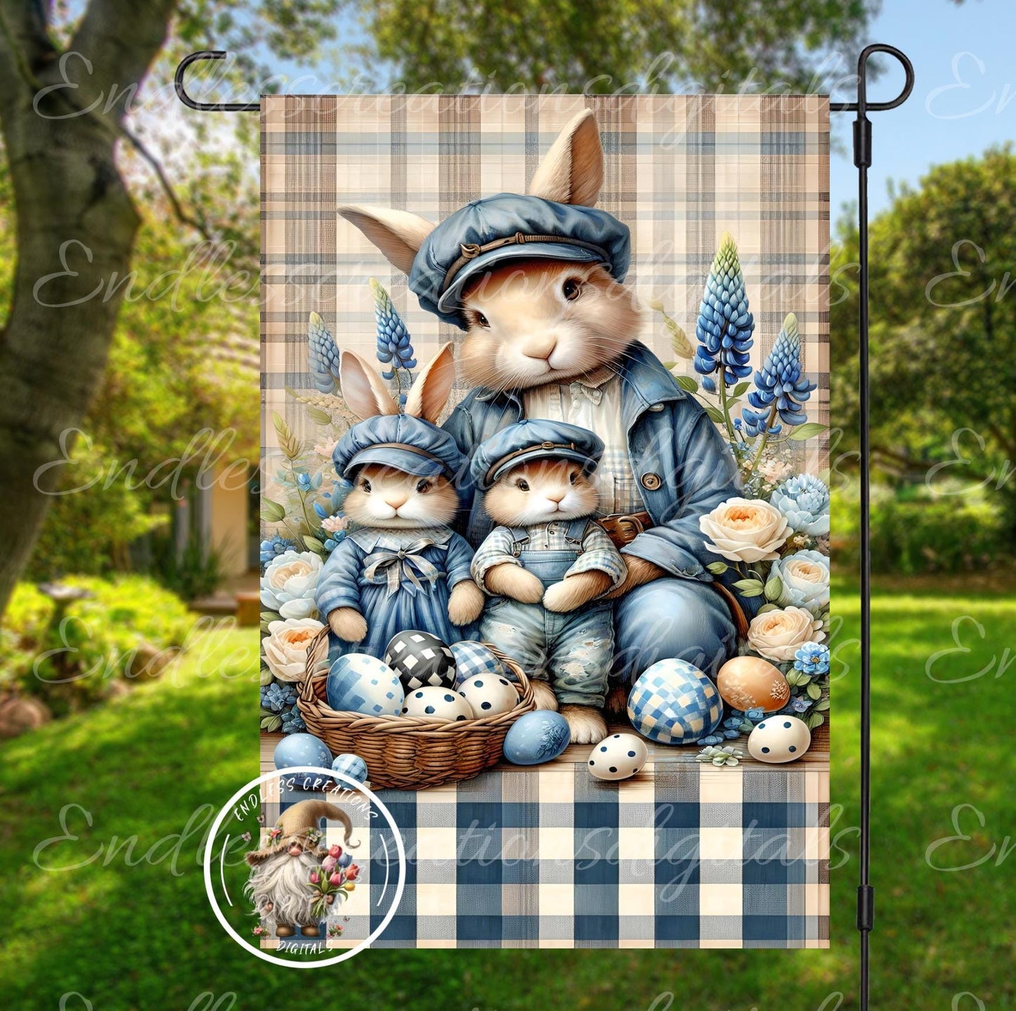 CUTE BUNNY FAMILY Garden flag