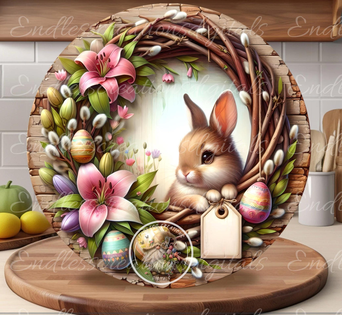 HAPPY EASTER FLORAL BUNNY ROUND