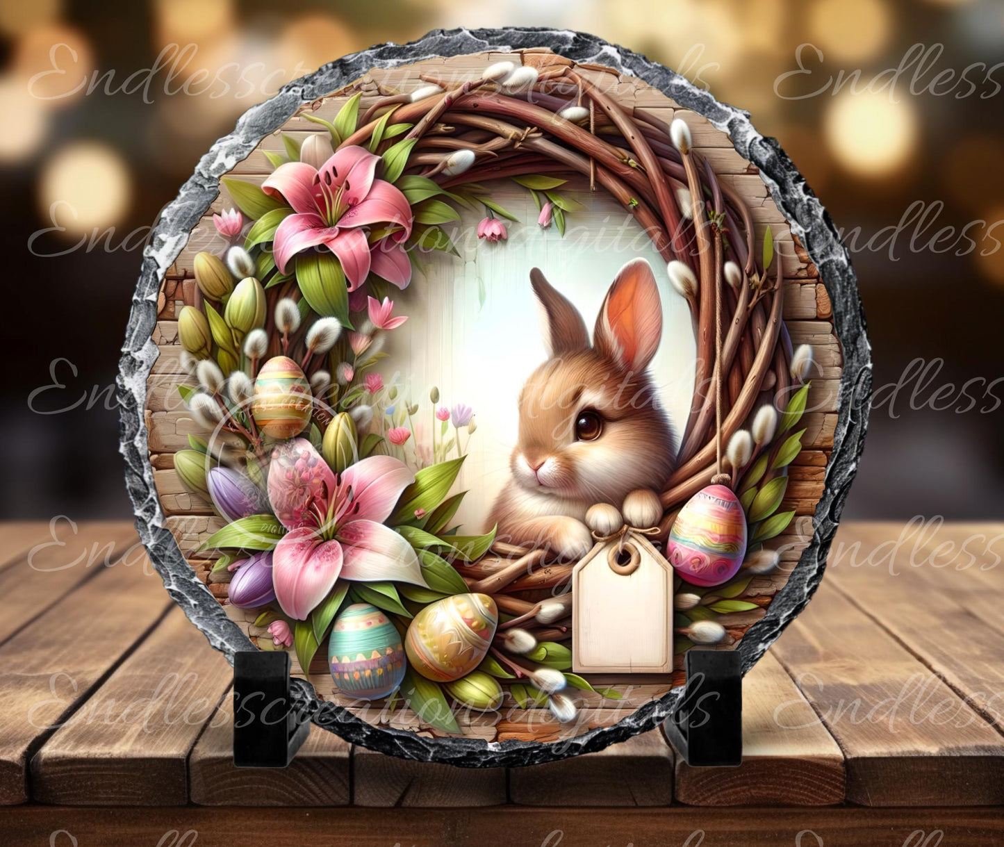 HAPPY EASTER FLORAL BUNNY ROUND