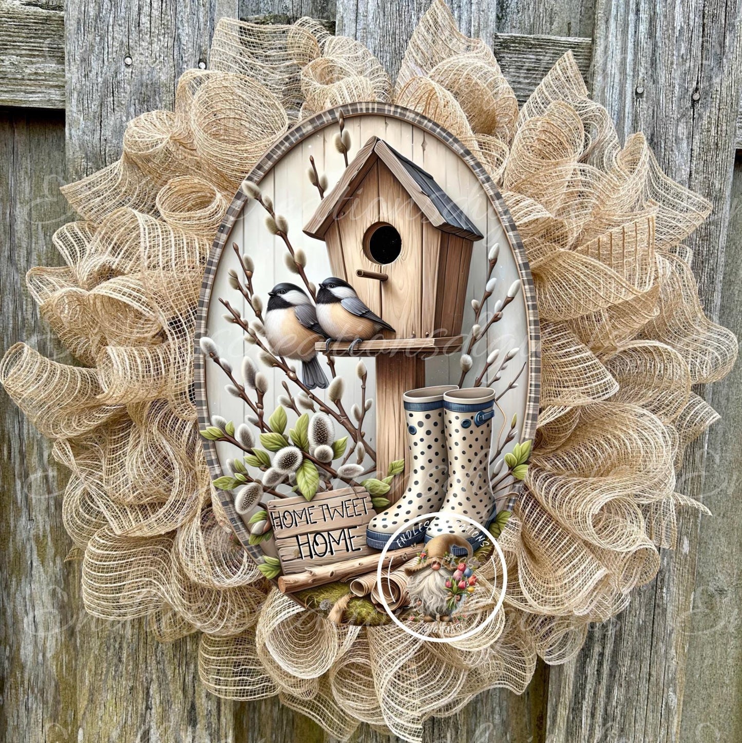 OVAL DIGITAL CHICKADEES Floral Birdhouse
