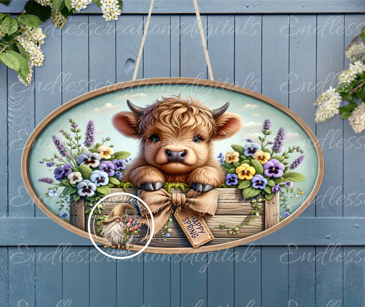 OVAL DIGITAL FLORAL HIGHLAND Cow