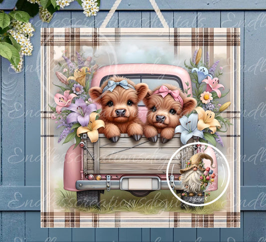 SQUARE PINK SPRING Truck With Baby Highlands