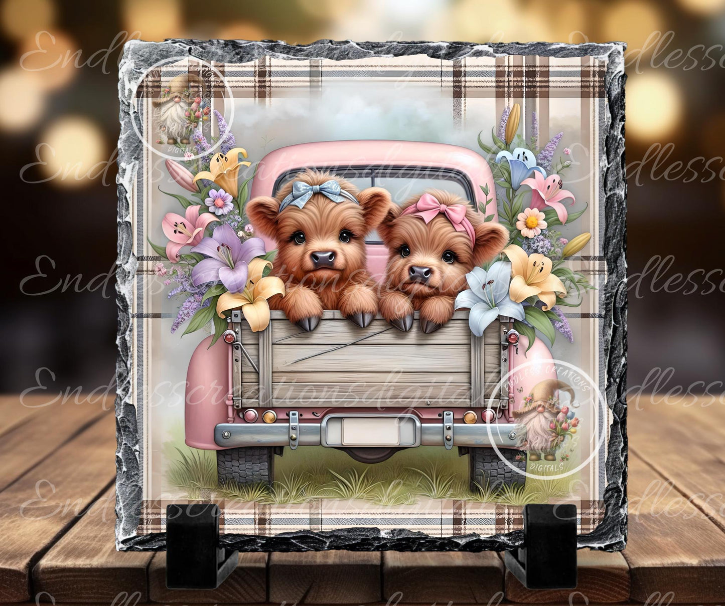 SQUARE PINK SPRING Truck With Baby Highlands