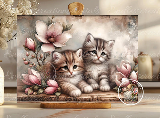 BABY TABBY KITTENS MAGNOLIA RECTANGLE