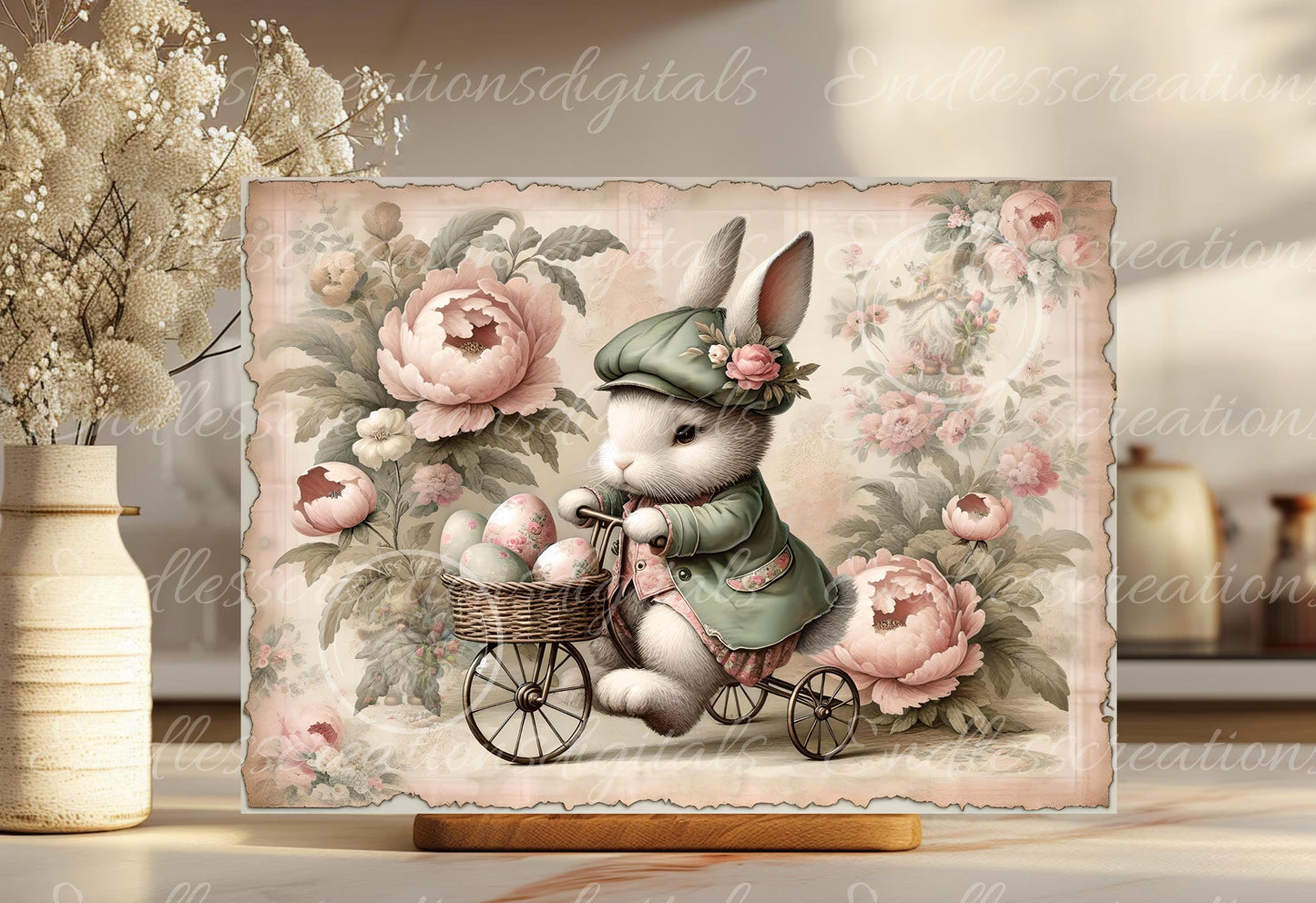 PINK MOSS GREEN Vintage Boy Bunny Bicycle