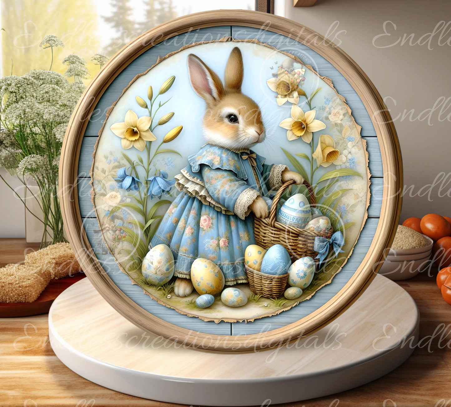BLUE YELLOW VINTAGE RABBIT