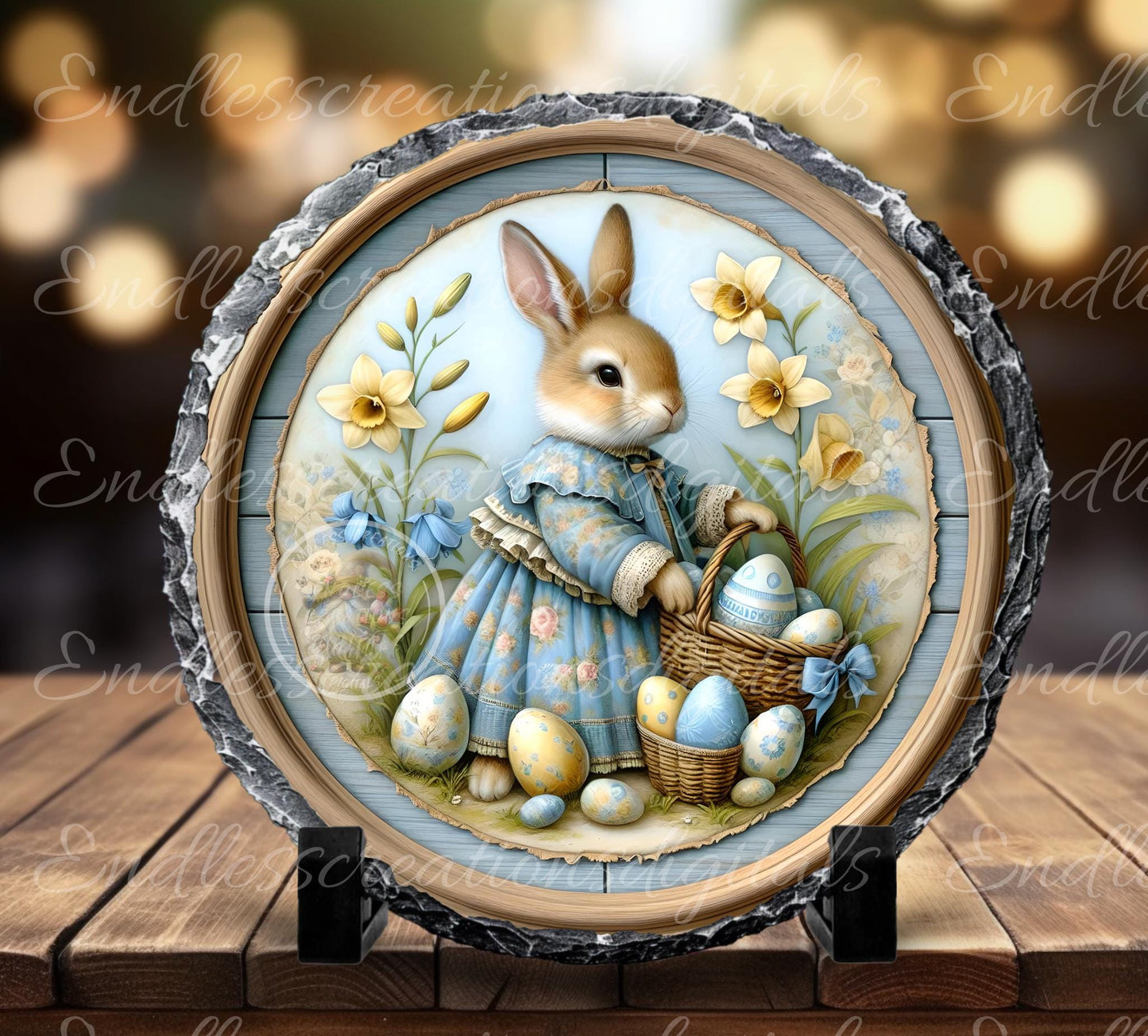 BLUE YELLOW VINTAGE RABBIT