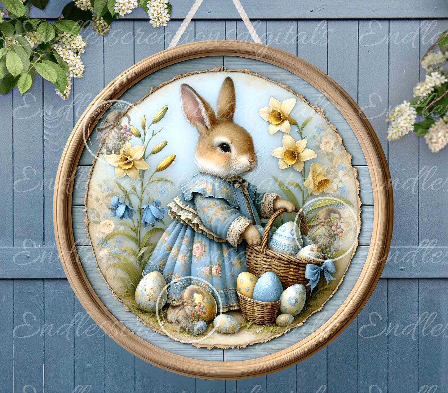 BLUE YELLOW VINTAGE RABBIT