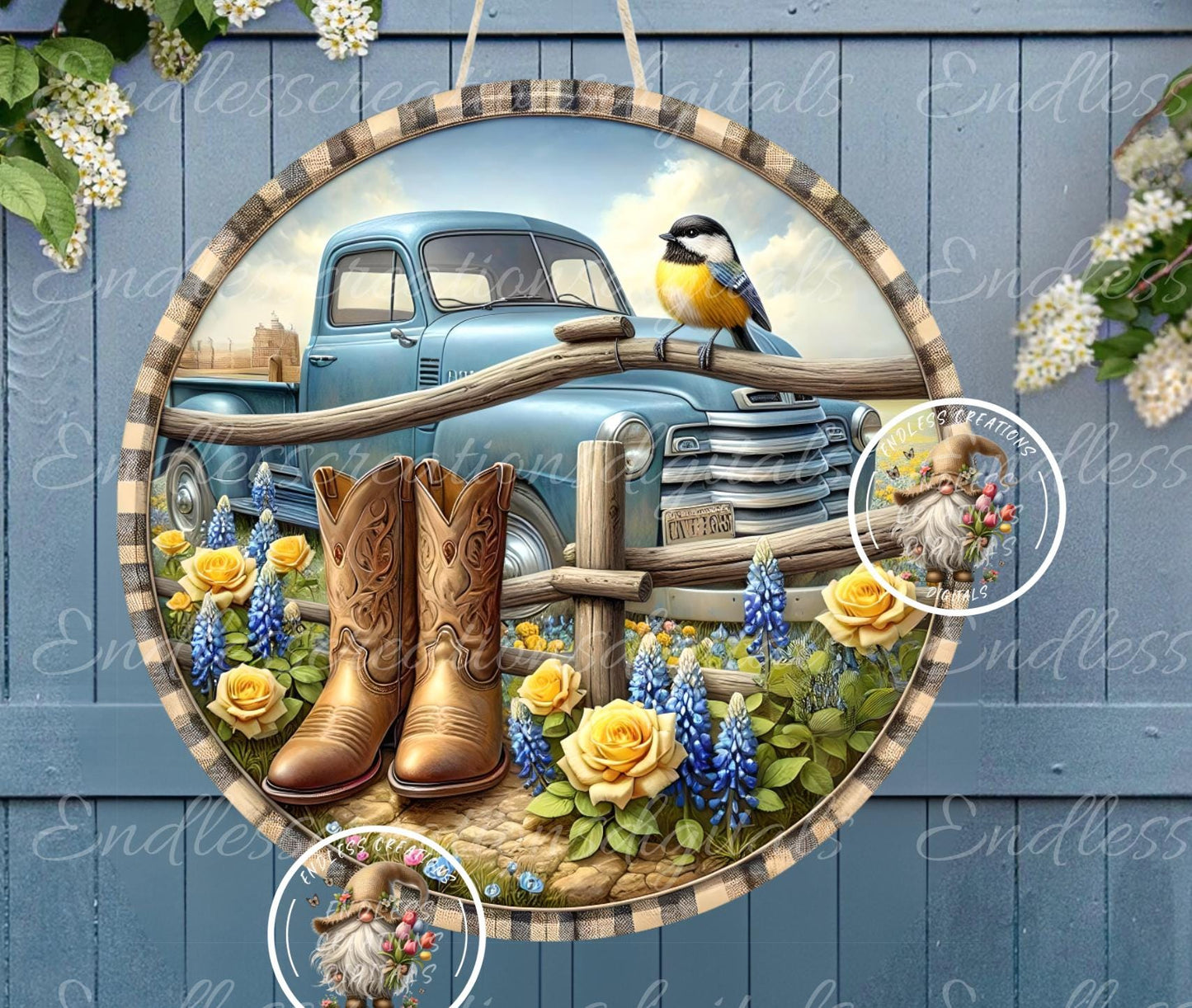 SUMMER BLUE TRUCK Floral Round