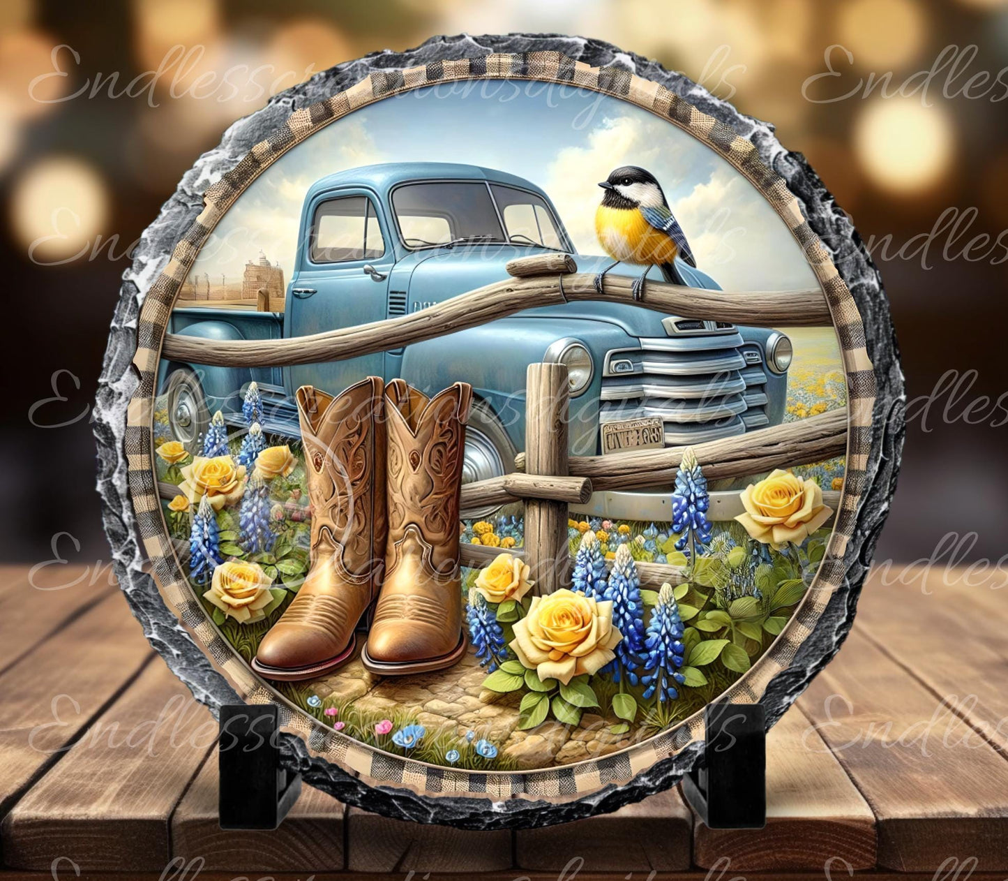 SUMMER BLUE TRUCK Floral Round