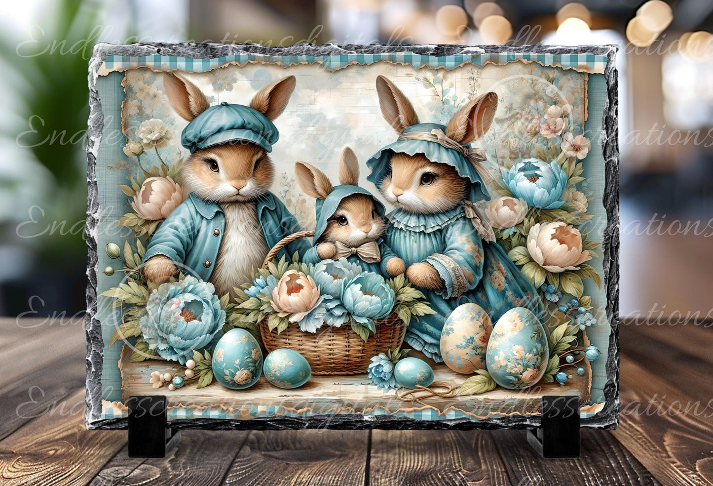 RABBIT VINTAGE EASTER FAMILY RECTANGLE