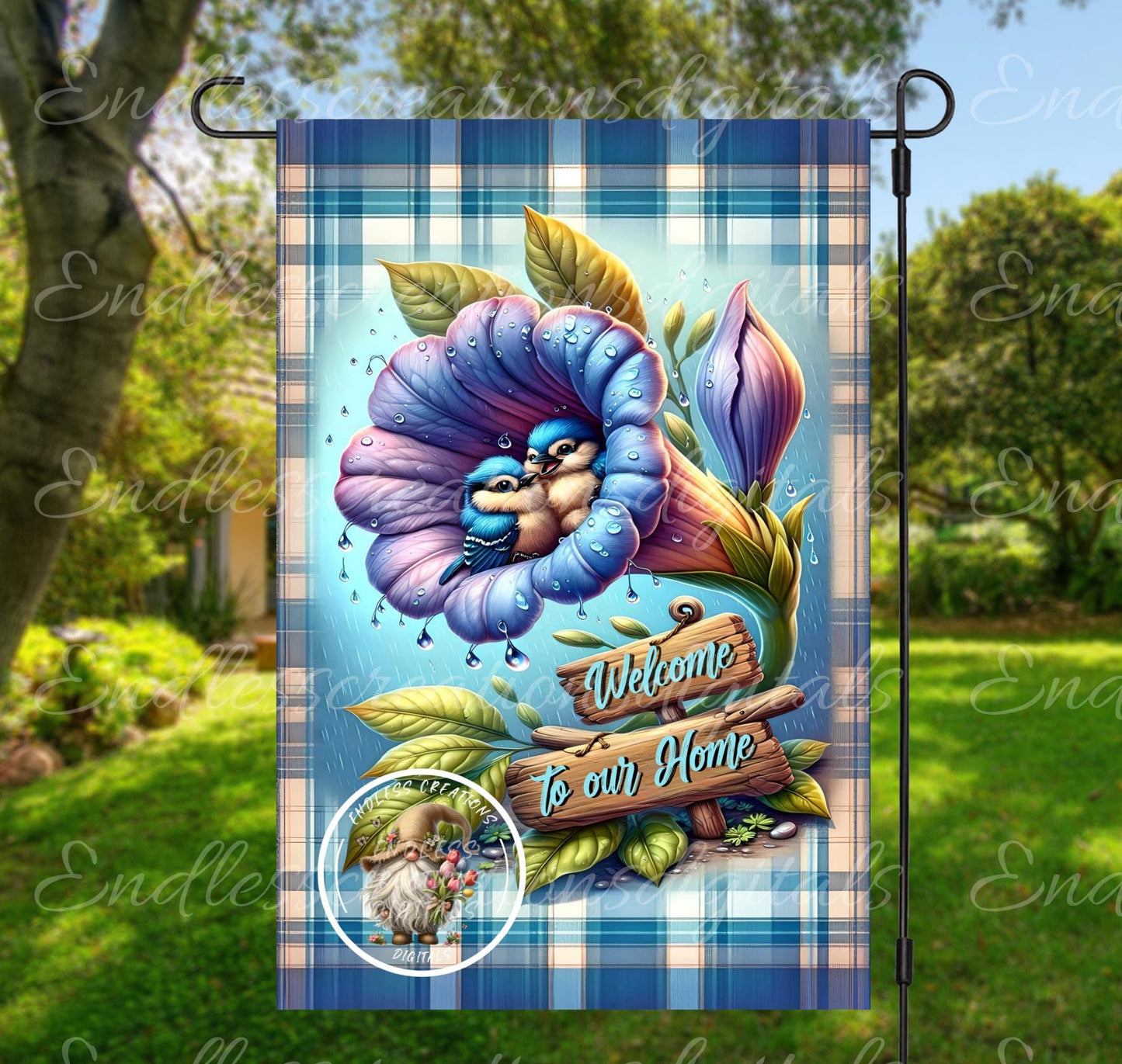 BABY BLUE JAYS Garden Flag