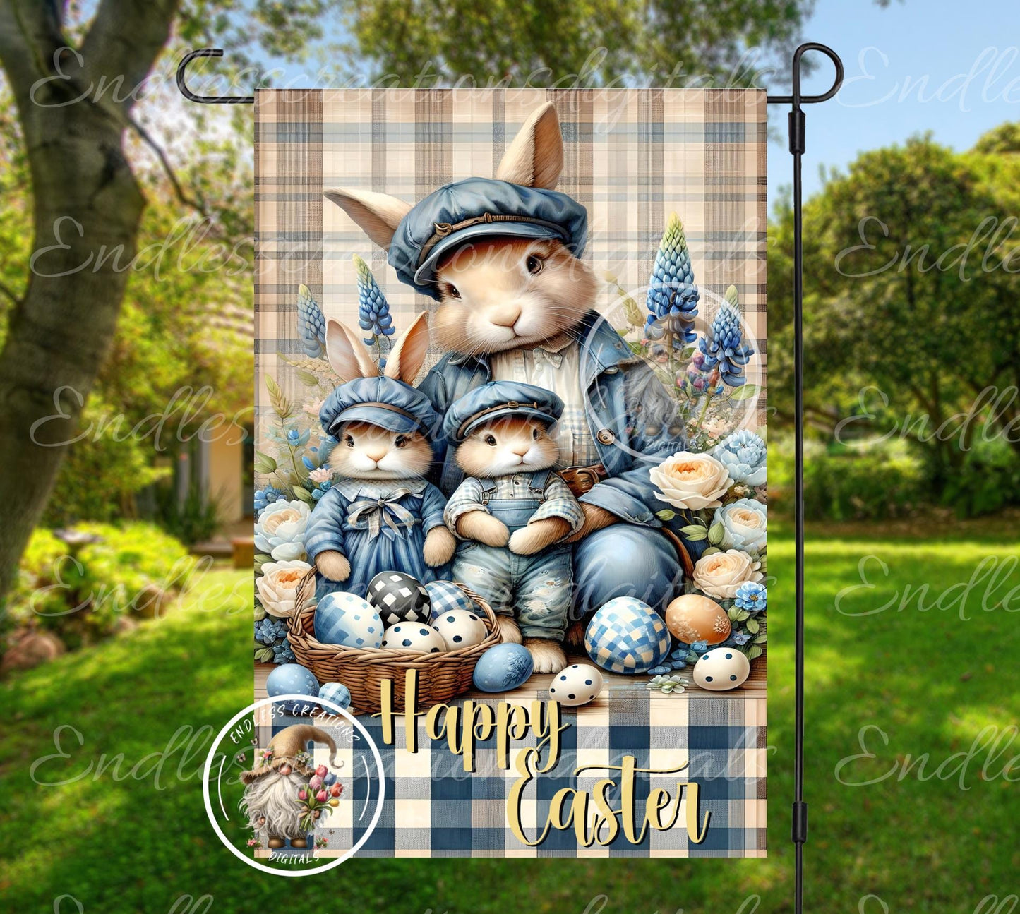 CUTE BUNNY FAMILY Garden flag