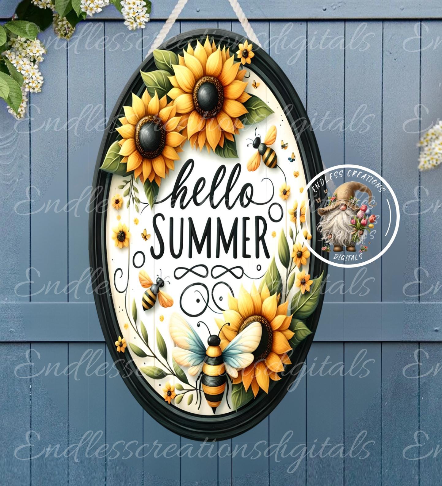 HELLO SUMMER SUNFLOWER OVAL DIGITALS