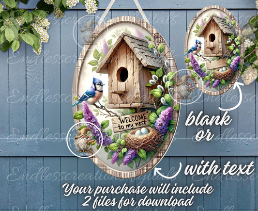 OVAL DIGITAL BLUE JAY Floral Birdhouse