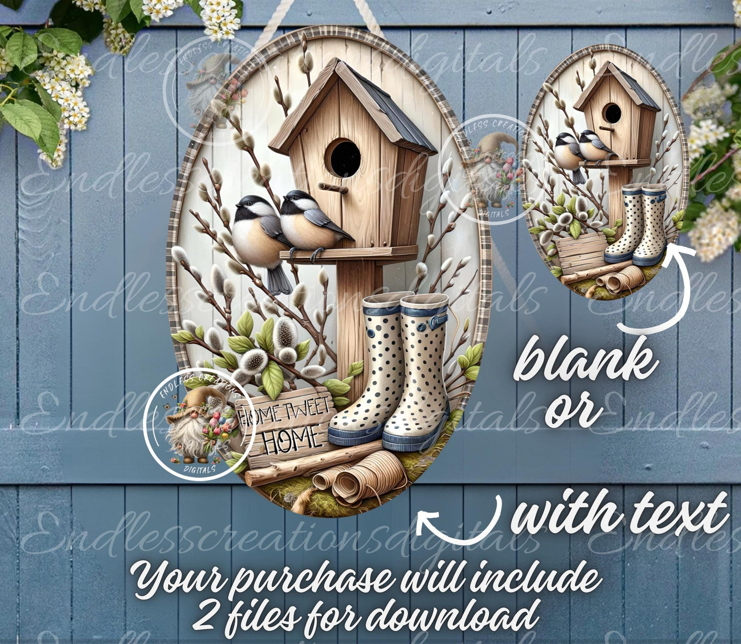 OVAL DIGITAL CHICKADEES Floral Birdhouse