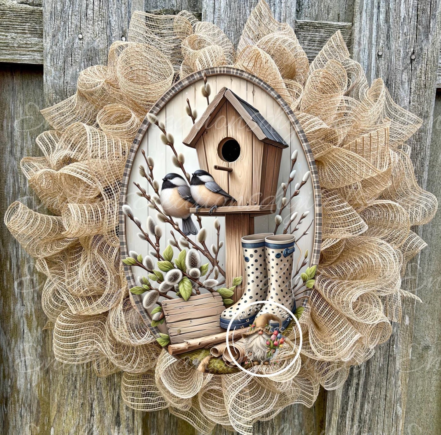 OVAL DIGITAL CHICKADEES Floral Birdhouse