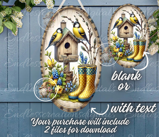 OVAL DIGITAL FINCHES BLUEBONNETS Floral Birdhouse