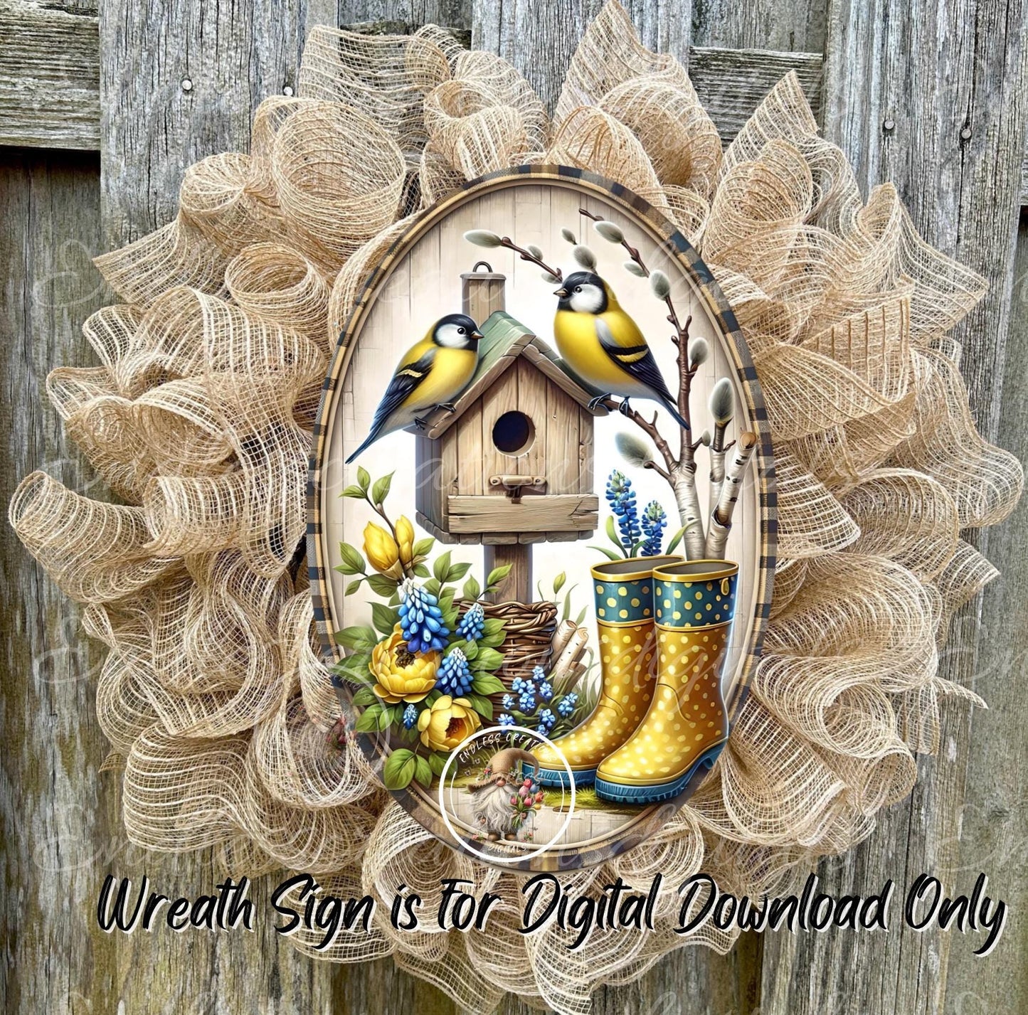OVAL DIGITAL FINCHES BLUEBONNETS Floral Birdhouse