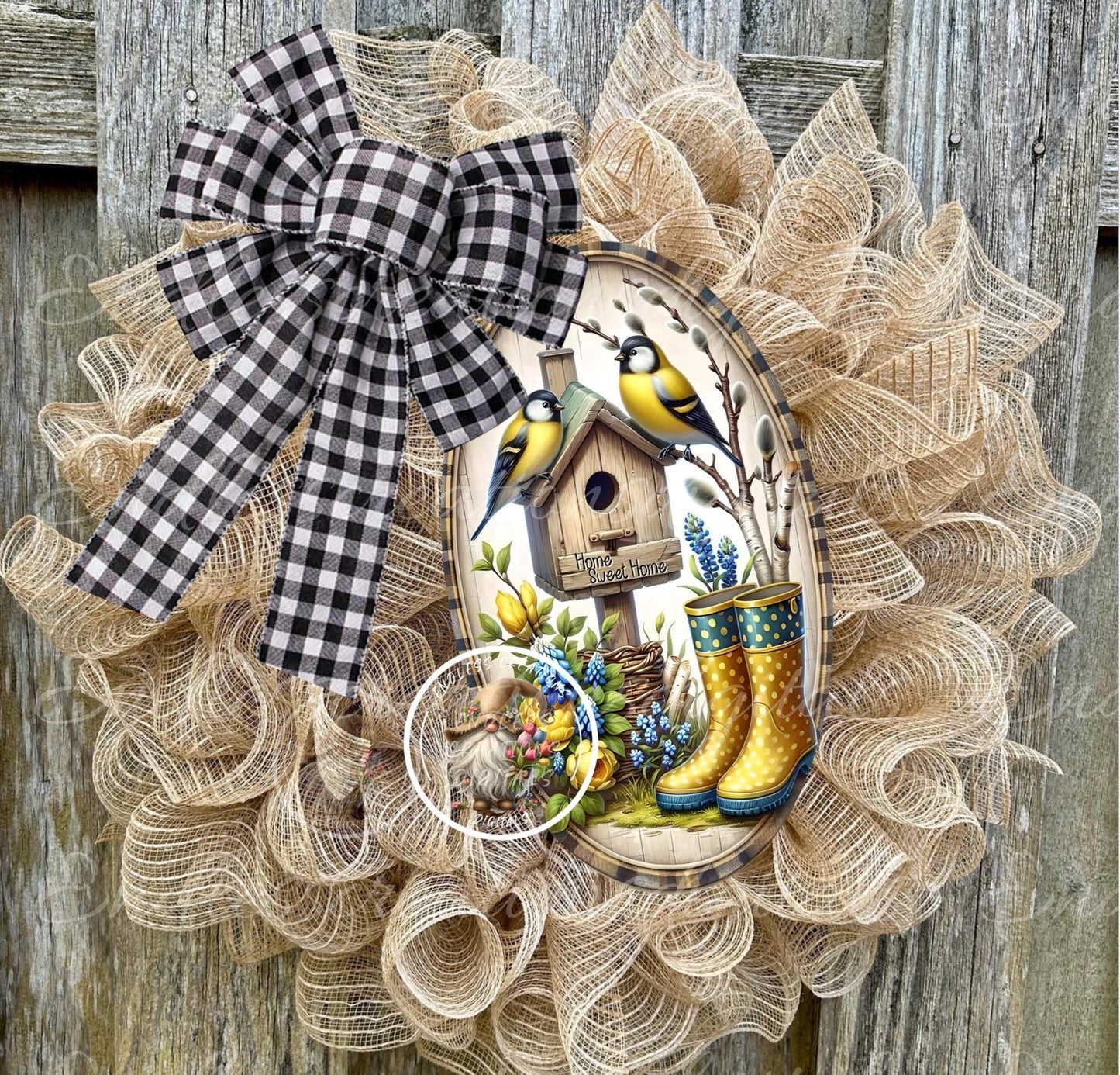 OVAL DIGITAL FINCHES BLUEBONNETS Floral Birdhouse