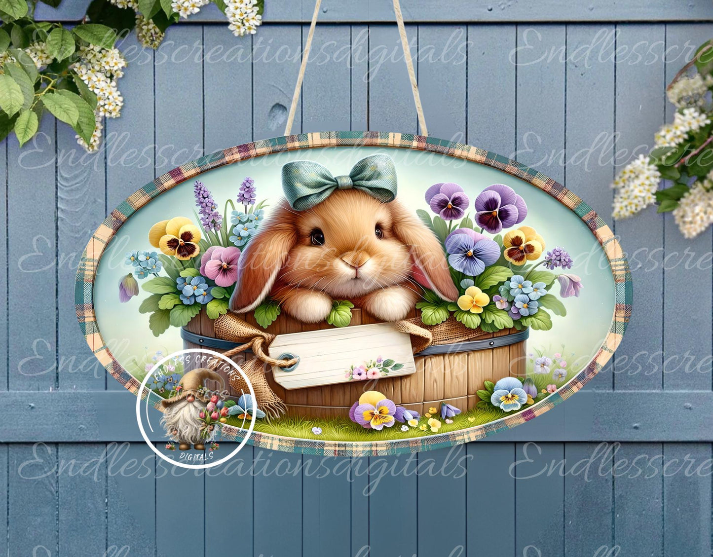 OVAL DIGITAL FLORAL BUNNY