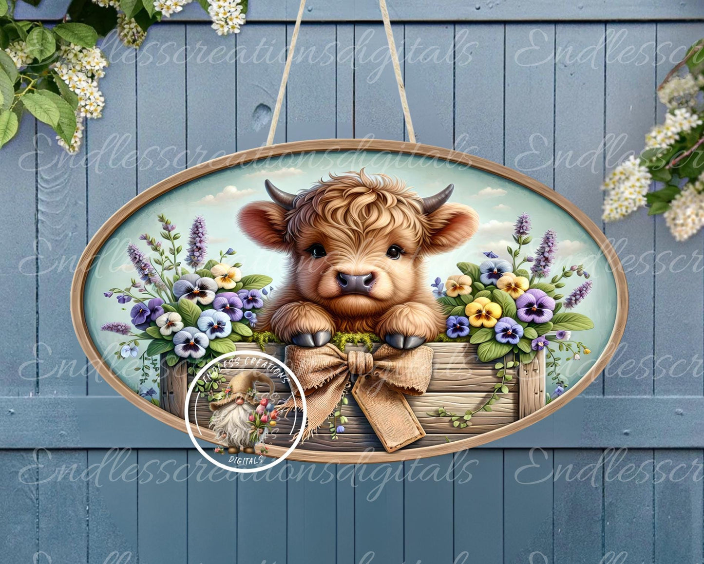 OVAL DIGITAL FLORAL HIGHLAND Cow