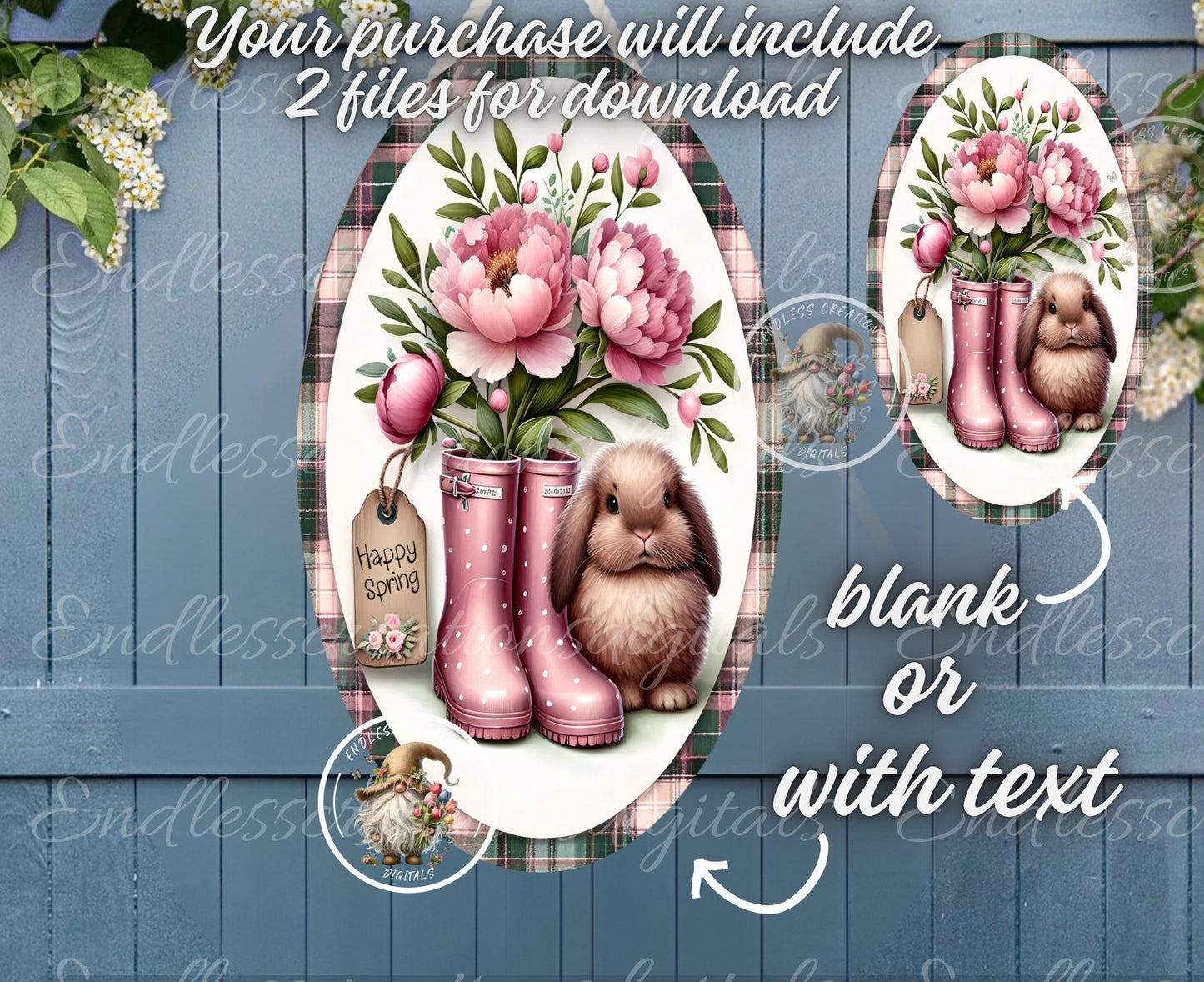 OVAL DIGITALS PEONIES BUNNY