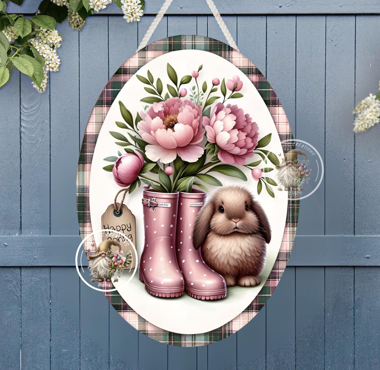 OVAL DIGITALS PEONIES BUNNY