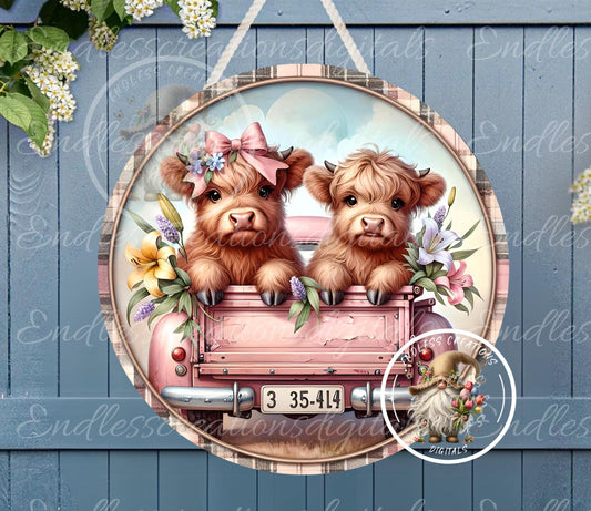 PINK SPRING TRUCK With Baby Highlands