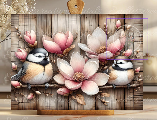 MAGNOLIA CHICKADEES WOOD LOOK RECTANGLE