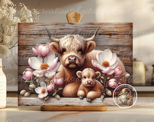 MAMA HIGHLAND WITH BABY MAGNOLIA RECTANGLE