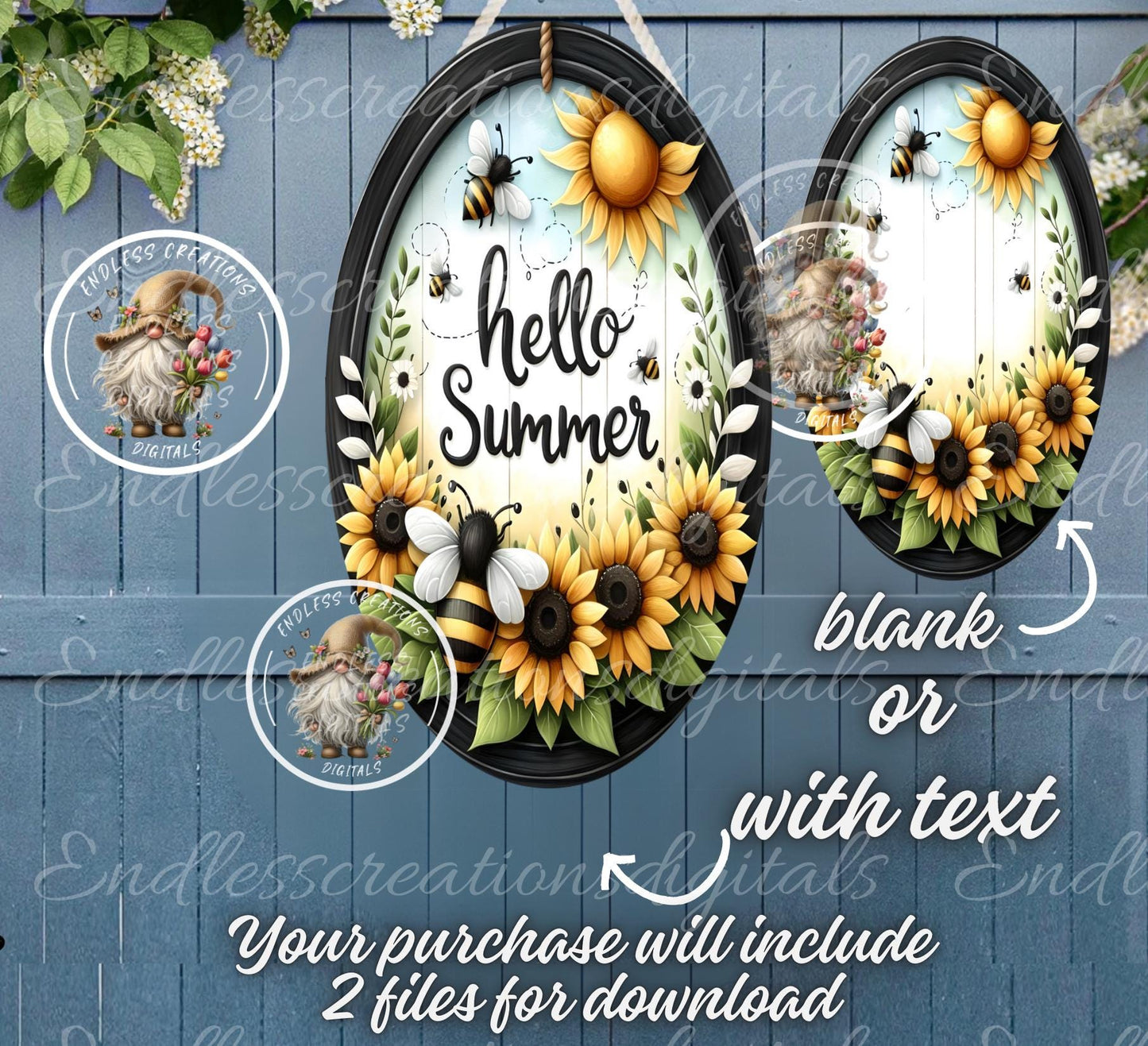 HELLO SUMMER SUNFLOWER OVAL DIGITALS