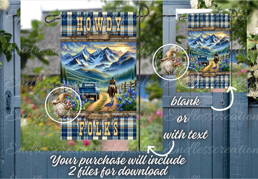 BLUE TRUCK FLORAL Mountains Garden Flag