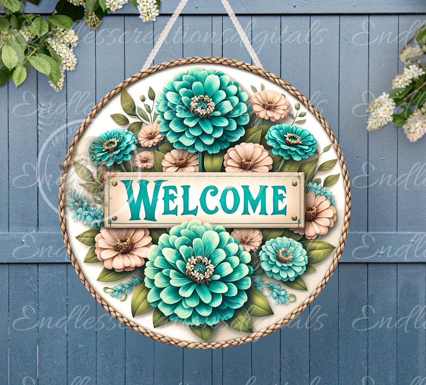 WELCOME TEAL SUMMER FLORAL