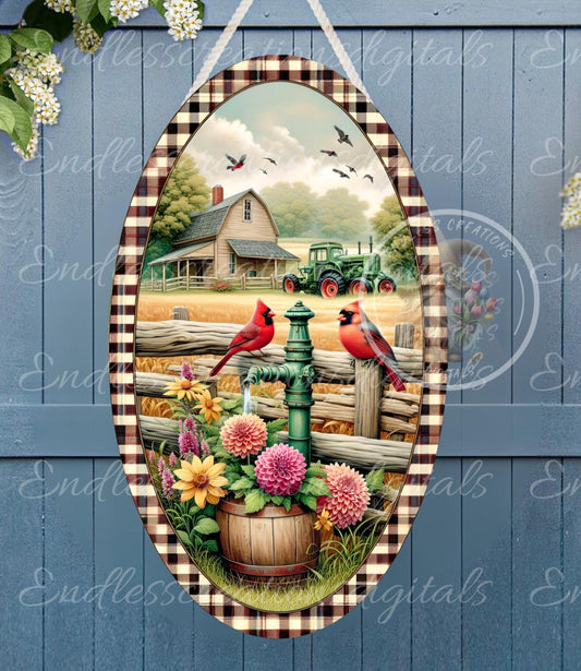 FARM FLORAL CARDINALS OVAL DIGITAL