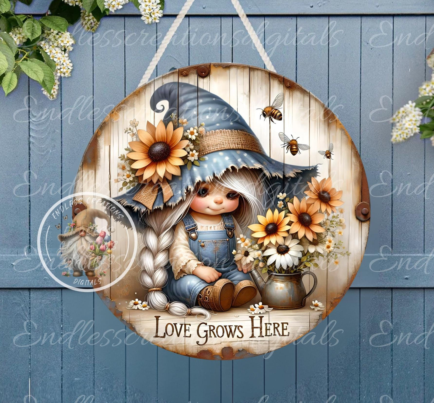 LOVE GROWS HERE SUMMER GIRL GNOME
