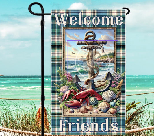 NAUTICAL LOBSTER GARDEN Flag