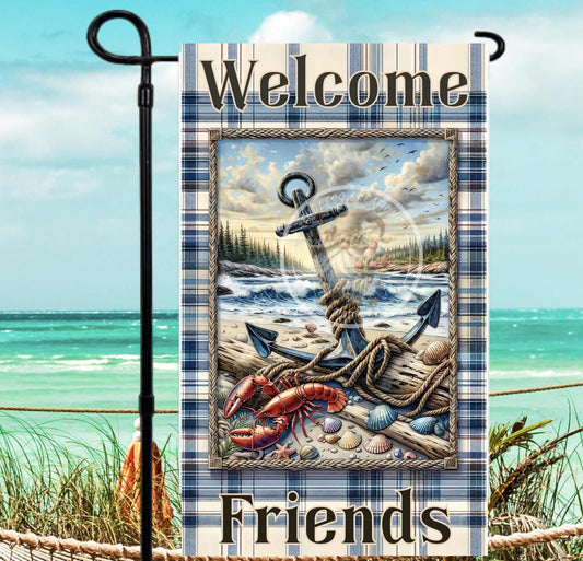 NAUTICAL LOBSTER GARDEN Flag